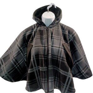 Childs/Kids Car Seat Poncho Hand Made Black/Grey Plaid Hood Fleece Zip 2T-4T